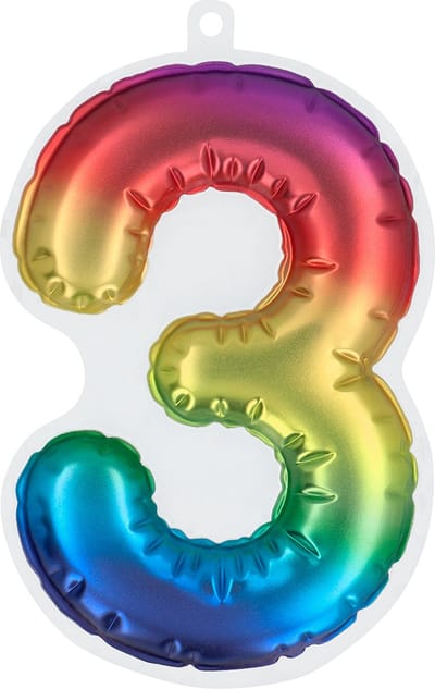 Boland - Sticker Folieballon '3' regenboog Multi - Regenboog - Verjaardag - Jubileum - Raamsticker - Kinderfeestje
