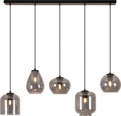 Olucia - CAIA - Hanglamp - Grijs / Zwart - 5L - Vorm: Rechthoek