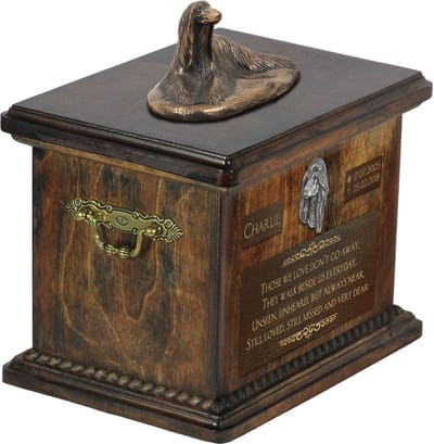 Afghaanse Hound urn met beeldje - gepersonaliseerde urn voor hondenas