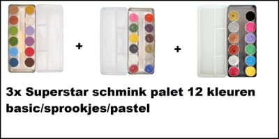 Superstar schmink palet - 3x 12 pastel kleuren voor themafeest & festival