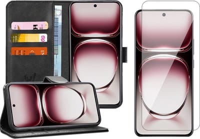 Hoesje geschikt voor Oppo Reno 12 - Screenprotector Glas - Portemonnee Book Case Zwart