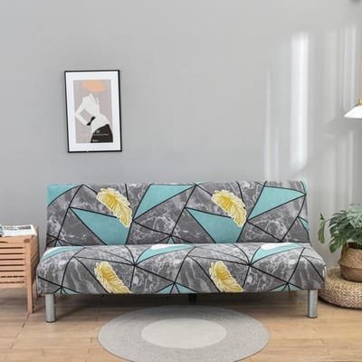 Armless Futon Slipcover Stretch Vouwbare Sofa Bed Cover Met Elastische Bodem Getailleerde Bankhoes Meubelbeschermer Voor Huisdieren, Kinderen S 120-150cm