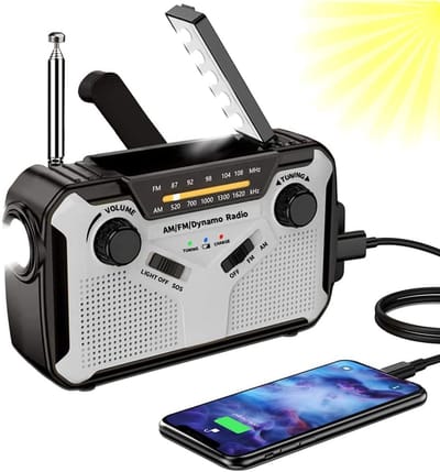 Noodradio Op Batterijen - Voor Rampen - Voor Camping - Powerbank - Solar - Grijs