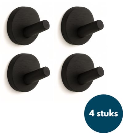 Kapstok haken hout - Zwart - Wandhaken - Wandkapstok - Zelfklevende haakjes - Plakhaakjes - Rond - 4 stuks
