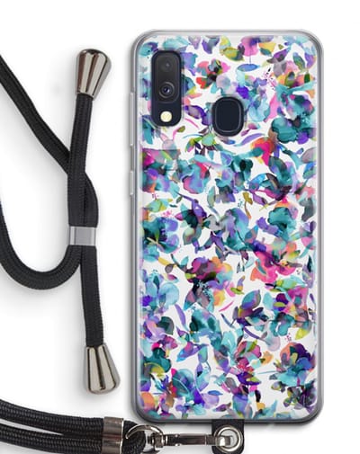 Case Company® - Hoesje met koord geschikt voor Samsung Galaxy A40 hoesje met Koord - Hibiscus Flowers - Telefoonhoesje met Zwart Koord - Bescherming aan alle Kanten en Over de Schermrand