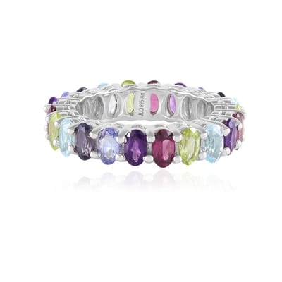 Cavill - Zilveren Ring 925 Sterling Zilver Geplatineerd - 0,82 ct Zambia-Amethist Ovaal - 5,06 ct Multigem Edelstenen - Elegant & Kleurrijk Sieraad