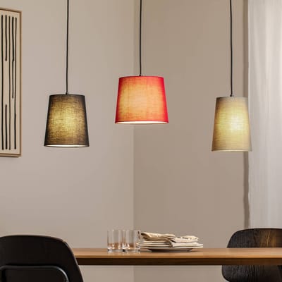 Lindby - Hanglamp - 3lichts - Hout, stof, ijzer - E27 - Hout naturel, rood, grijs, zwart