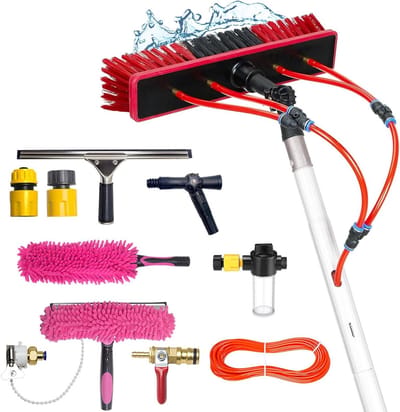 Raamwisser Stok - Hoge Ramen - Glazen Wassen - Watergevoede Borstel - 7 Meter Uitschuifbaar - Grijs