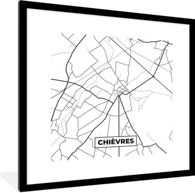 Fotolijst incl. Poster Zwart Wit- Zwart Wit – België – Plattegrond – Stadskaart – Kaart – Chièvres - 40x40 cm - Posterlijst