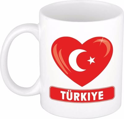 Hartjes vlag Turkije koffiemok - drink beker - white - 300 ml - Turkeye - Supporters - cadeau - landen - feestartikelen