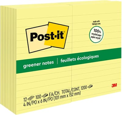 Grote Gevoerde Notitieblokken 102x152mm Geel - 12 Stuks