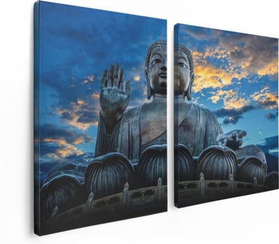 Artaza Canvas Schilderij Tweeluik Boeddha Beeld Bij Een Tempel - 120x80 - Foto Op Canvas - Canvas Print