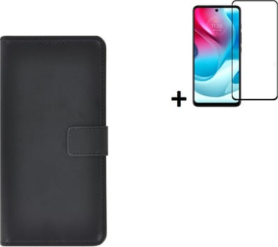 MoDo hoesje Geschikt voor Motorola Moto E32/ E32s - Kunstleer Book Case - Zwart hoesje met full screenprotector