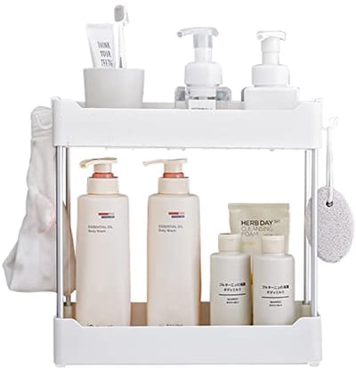 Omgoods - Badkamer-organisatierek met 2 verdiepingen - Wit afneembaar cosmetica-rek