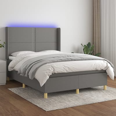 vidaXL - Boxspring - met - matras - en - LED - stof - donkergrijs - 140x190 - cm