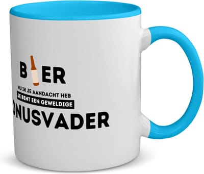 Akyol - bier, nu ik je aandacht heb je bent een geweldige bonusvader koffiemok - theemok - blauw - Papa - de beste bonusvader - vader cadeautjes - vaderdag - verjaardagscadeau - verjaardag - cadeau - gift - vader artikelen - 350 ML inhoud