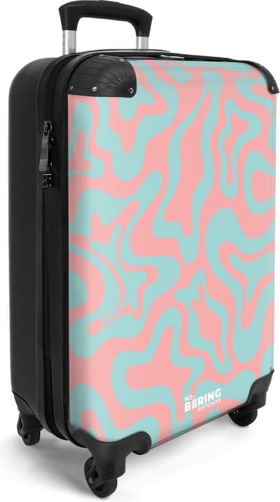 NoBoringSuitcases.com® - Handbagage koffer lichtgewicht - Reiskoffer trolley - Roze met blauw abstract patroon - Luggage - Vakantie valiezen volwassenen - Rolkoffer op wieltjes - Past binnen 55x40x20 en 55x35x25