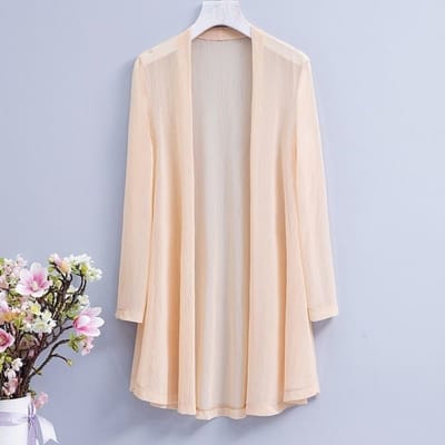Zomer Zonbeschermingskleding voor Dames Lange Mesh Sjaal Top met Lange Mouwen, Bovenkleding Cardigan 2XL abrikoos