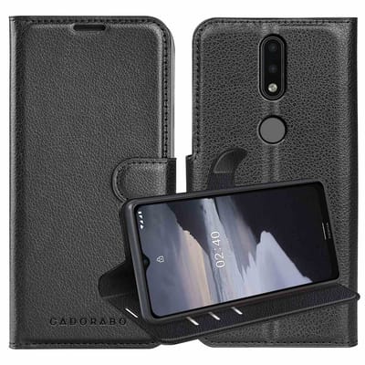 Cadorabo Hoesje geschikt voor Nokia 2,4 in PHANTOM ZWART - Beschermhoes met magnetische sluiting, standfunctie en kaartvakje Book Case Cover Etui