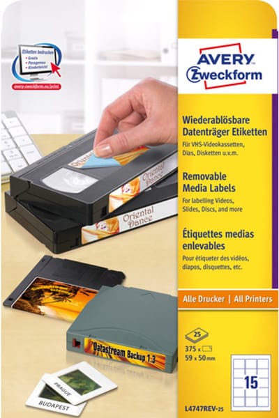 Diskette etiket Avery 59x50mm - wit NP doos 25 vel 15 et. per