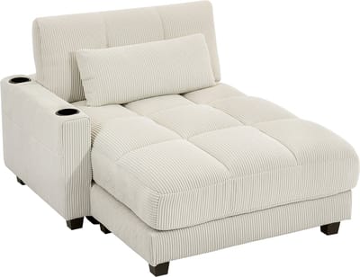 Homcom Sofa Bed-Polyester, Meerlaags bord-147L x 114B x 86H cm-Crèmewit