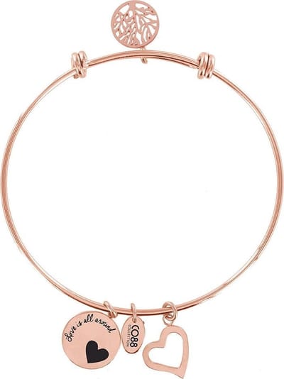 CO88 Collection Celestial 8CB-11001 Stalen Armband met Hangers - Levensboom en Hart - One-size - Rosékleurig