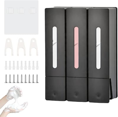 Wandbevestigde zeepdispenser zonder boren, 3 compartimenten voor shampoo en conditioner, navulbaar met kijkvenster, ideaal voor badkamer en keuken, 3 x 400 ml