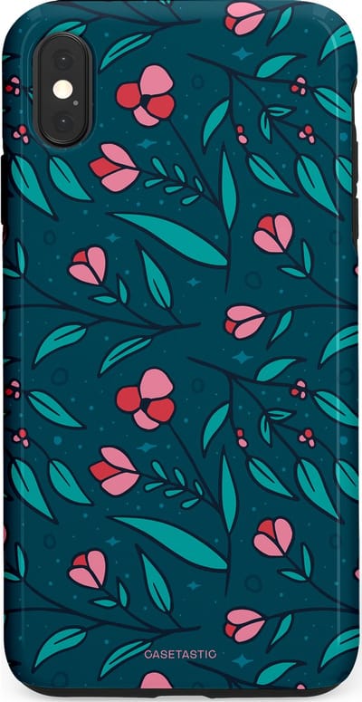 Casetastic hoesje geschikt voor Apple iPhone XS Max - Dubbellaagse bescherming - Blauwe Groene Bloemenpracht - Fashion Case - Petrol Donkergrijs