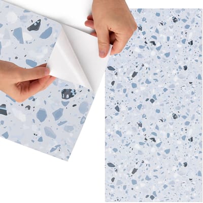 Tulup Meubelfolie - Terrazzo mozaïek Meubelfolie - 75x150 cm - Blauw Meubelfolie - Meubel Wrap Folie - Minimalist Meubelfolie - Plakfolie Meubels - Keuken decoratie - Achtergronden en patronen