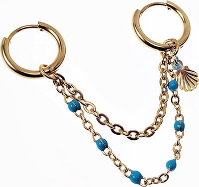∅14mm Oorringen Dames - Verguld Roestvrij staal - Oorbellen met Dubbele Ketting