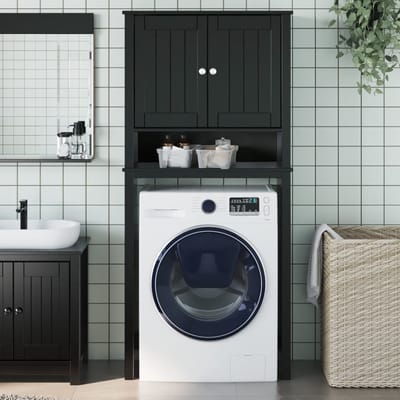 Wasmachine ombouw - Kast - Opbouwmeubel - Verhoger - Wasmachine meubel - Opbergkast - Hout - Zwart