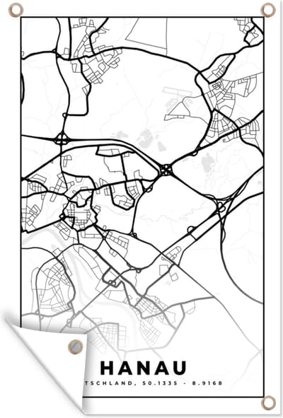 Muurdecoratie Stadskaart - Plattegrond - Hanau - Kaart - 120x180 cm - Tuinposter - Tuindoek