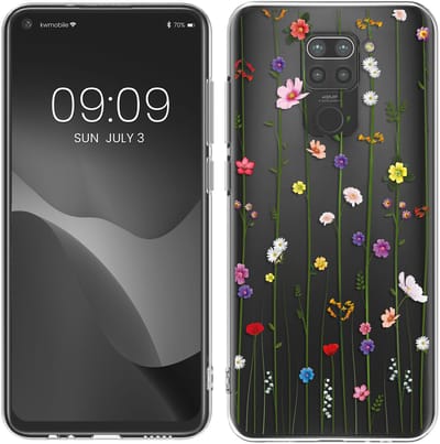 kwmobile telefoonhoesje geschikt voor Xiaomi Redmi Note 9 - Hoesje voor smartphone in meerkleurig / transparant - Wilde Bloemen Stengels design