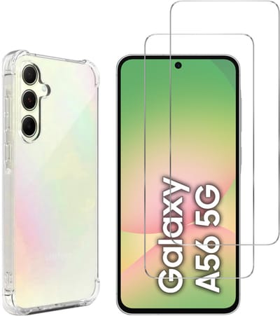 Hoesje geschikt voor Samsung Galaxy A56 5G backcover Shockproof siliconen Transparant en 2 stuks Screenprotector Gehard Glas