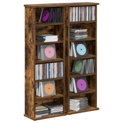 vidaXL - CD - Kast - 2 - st - Gerookt - eiken - 60 - x - 17 - x - 92 - cm - Bewerkt - hout
