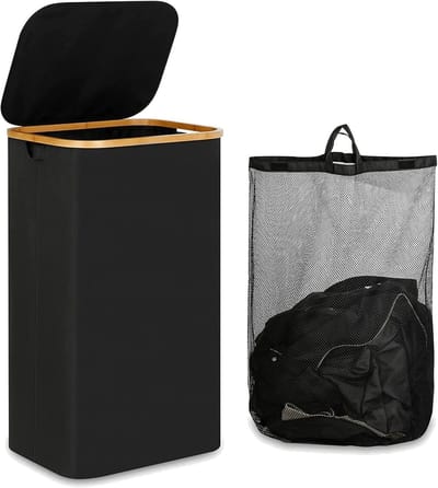 Wasmand Organizer - Opvouwbare Mand - Kleding Opslag - Met Deksel Binnenzak - 44x33x73cm - Zwart