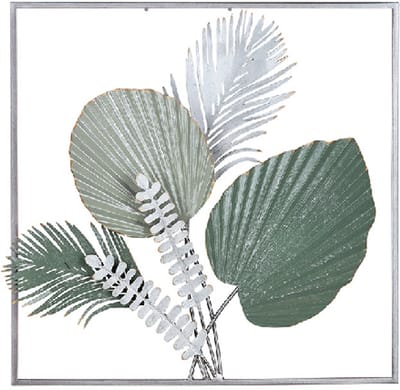 Handgemaakt muurobject metaal bladeren 5 -5x50x50 cm olijfgroen goud zilver muurdecoratie