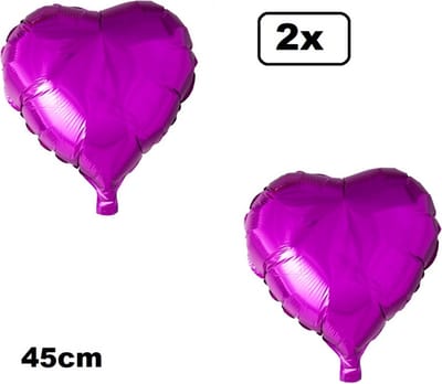 2x Folieballon Hart hot pink (45 cm) - trouwen huwelijk bruid hartjes ballon feest festival liefde white