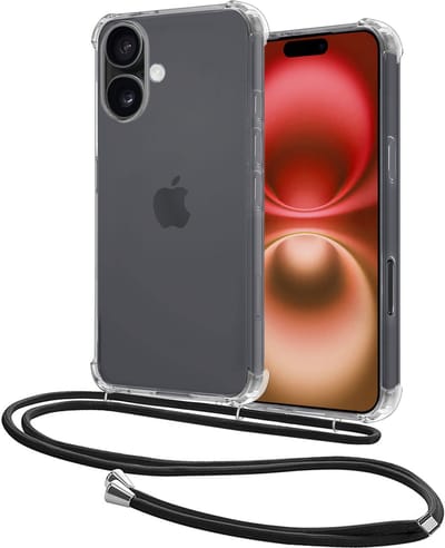 Hoesje - Geschikt voor Apple iPhone 16 - Met Koord - Shock Proof - Siliconen Case - Back Cover - Telefoonkoord - Telefoon Hoes Shockproof - Telefoonketting - Transparant