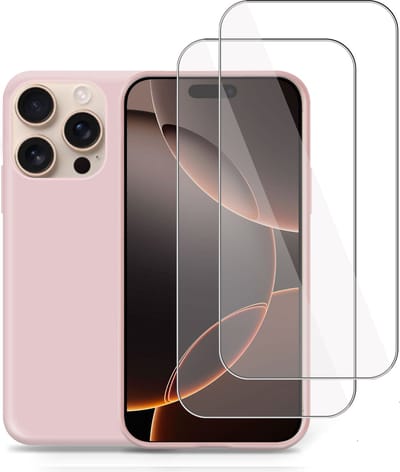 Hoesje + 2x Screenprotector geschikt voor Apple iPhone 16 Pro – Tempered Glass - Liquid Back Case Cover Rose