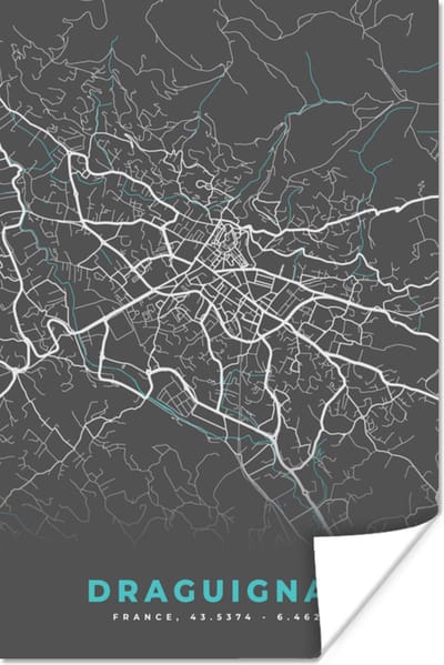 Poster Draguignan - Kaart - Stadskaart - Kaart - Frankrijk - 120x180 cm XXL - Plattegrond