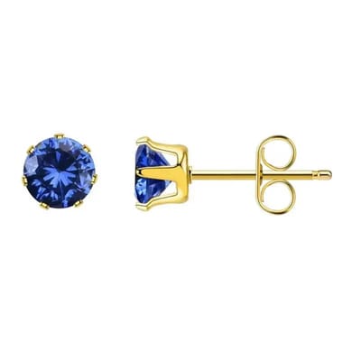 Aramat Jewels | Oorbellen | RVS Zirkonia Oorbellen Donkerblauw Rond - Blauwe Kristal Oorstekers | Goudkleur / 3mm | | | Staal | Kinderen, Volwassenen | Verkleurd niet
