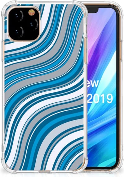 Apple iPhone 11 Pro Doorzichtige Silicone Hoesje Waves Blue