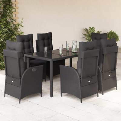 vidaXL - 7-delige - Tuinset - met - kussens - poly - rattan - zwart