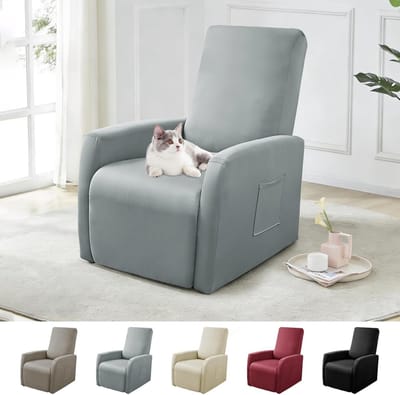Waterdichte Stoelhoes Stretch voor Volledige Relaxstoelen met Zijzakken – Elastische Bescherming, Spatwaterdichte Set van 4 (Lichtgrijs)
