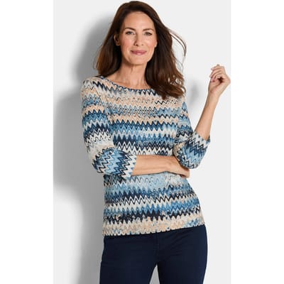 Jersey shirt met 3/4-mouwen - blauw / gedess. - Gr. 19 van Goldner Fashion