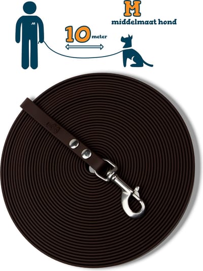 Miqdi BioThane® Sleeplijn 10 meter – zonder handvat – M (13 mm) – donkerbruin – waterdicht & sterk