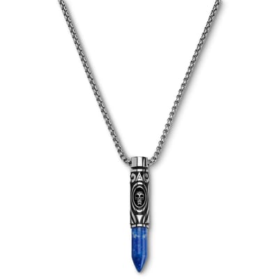 Rico | Zilverkleurige Roestvrijstalen Ketting met Kogelhanger van Lapis Lazuli