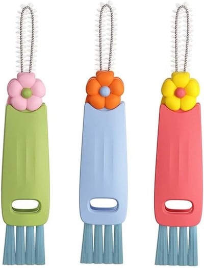 Set van 3 Multifunctionele Reinigingsborstels voor Flessendoppen en Smalle Ruimtes, Ideaal voor Thuis en Keuken met Bloemmotief