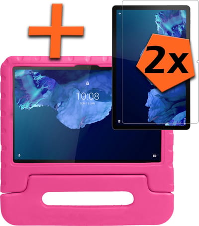 Hoesje - Geschikt voor Lenovo Tab P11 - Met 2x Screenprotector - Kinderhoes Shockproof Bumper - Kidsproof Case - Tablet Hoes - Kinder Hoes Cover - Roze